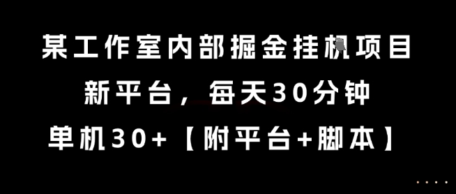 某工作室内部掘金挂G项目，新平台，每天30分钟，单机30+