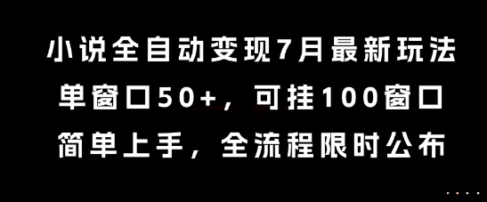 小说全自动变现7月玩法,单窗口50+,可挂100窗口,简单上手,全流程限时公布