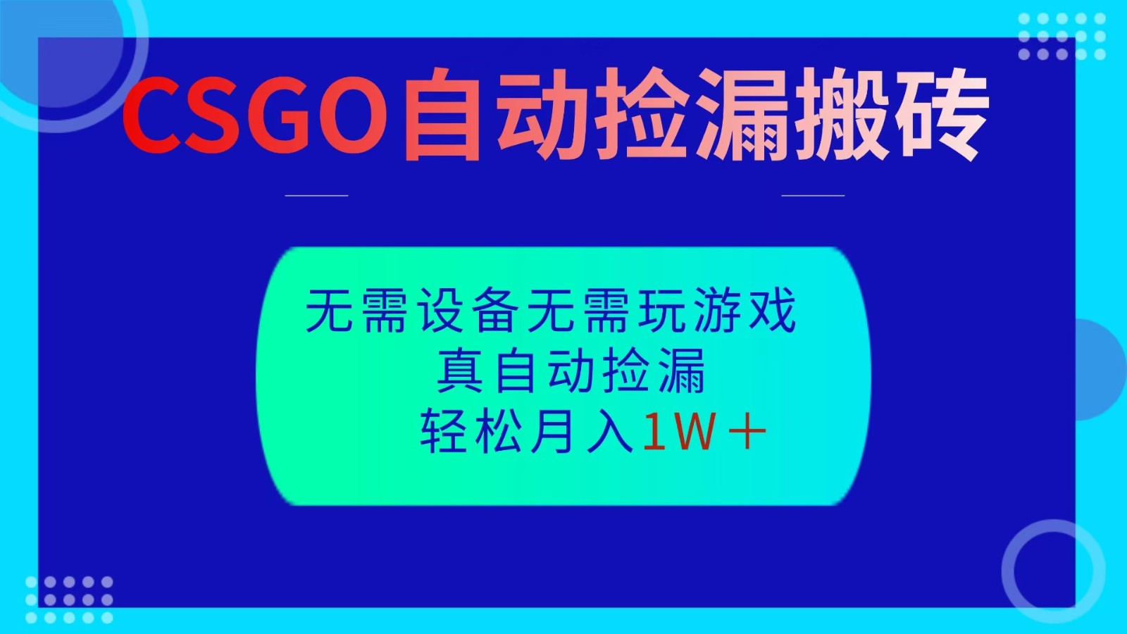 CSGO自动捡漏搬砖,当天操作当天见结果,无需了解游戏,包教包会包落地
