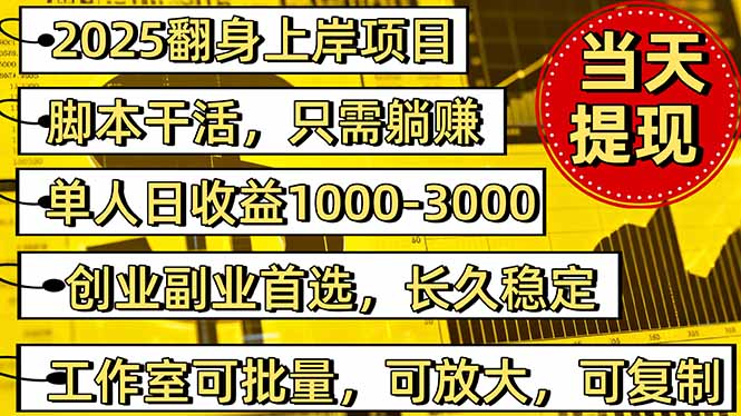 （16501期）2025翻身上岸项目脚本干活，内部客户经理内部开号，单人日收益1000-300&hellip;