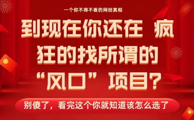 马上26年了，你还在找所谓的风口项目？别傻了，看完这个你全都懂了！