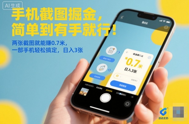 手机截图掘金，简单到有手就行！两张截图就能賺0.7米，一部手机轻松搞定，日入3张