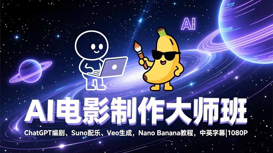 (17011期)AI电影制作大师班:ChatGPT编剧、Suno配乐、Veo生成,Nano Banana教程,中英字幕|1080P (17011期)AI电影制作大师班:ChatGPT编剧、Suno配乐、Veo生成,Nano Banana教程,中英字幕|1080P