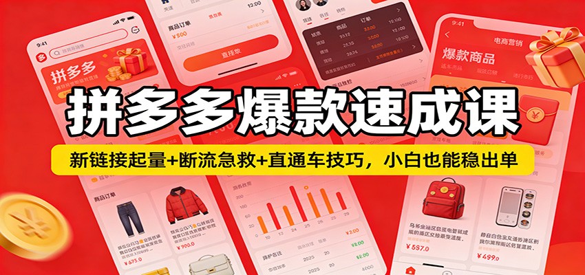 拼多多爆款速成课:新链接起量+断流急救+直通车技巧,小白也能稳出单 拼多多爆款速成课:新链接起量+断流急救+直通车技巧,小白也能稳出单