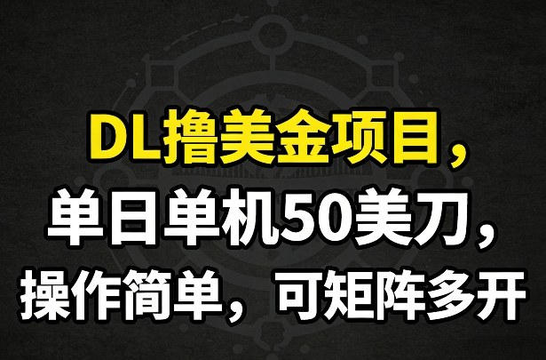 DL撸美金项目，单日单机50美刀，操作简单，可矩阵多开