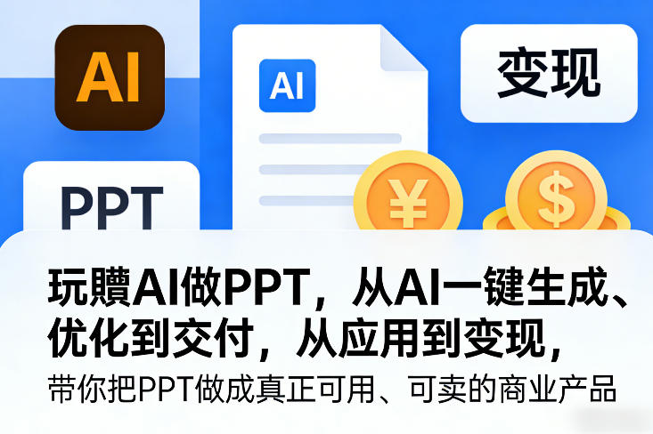 玩賺AI做PPT,从AI一键生成、优化到交付,从应用到变现,带你把PPT做成真正可用、可卖的商业产品 玩賺AI做PPT,从AI一键生成、优化到交付,从应用到变现,带你把PPT做成真正可用、可卖的商业产品