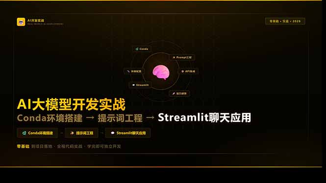 （17723期）AI大模型开发实战：Conda环境搭建&rarr;提示词工程&rarr;Streamlit聊天应用，零基础到项目落地