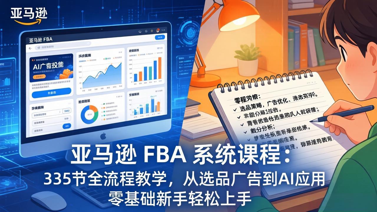 （17744期）亚马逊 FBA 系统课程（更新26年3月）：335节全流程教学，从选品广告到AI应用，零基础新手轻&hellip;